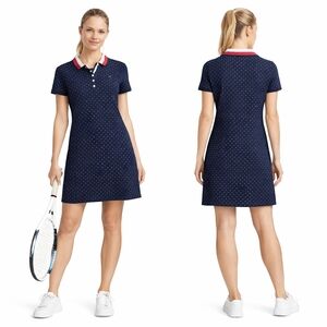 TOMMY HILFIGER Polo Dress Womens XL Navy White Polka Dot Preppy Varsity College